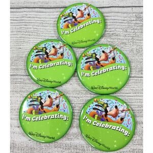 Disney World "I'm Celebrating" Souvenir Pins Lot Celebration Goofy Button Party
